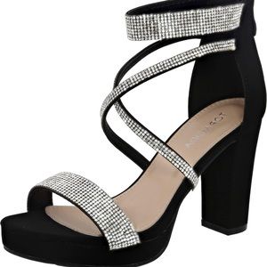 NWT Top Moda Dressy Formal Black Sparkly Strappy High Heels Size 8